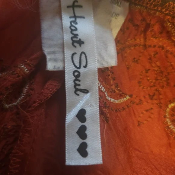 Heart Soul Brand Burnt Orange Boho Blouse Sz Small - Picture 2 of 5